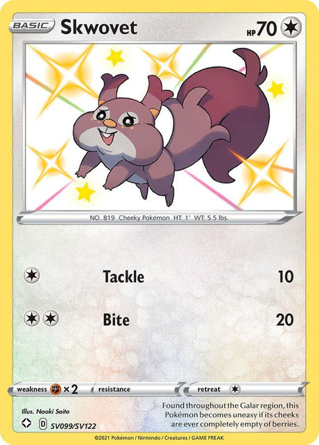 Skwovet SV099/SV122 - Pokemon TCG Shining Fates: Shiny Vault card