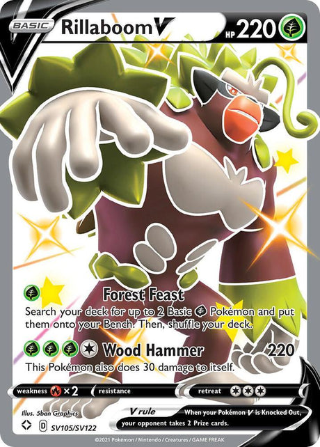 Rillaboom V SV105/SV122 - Pokemon TCG Shining Fates: Shiny Vault card