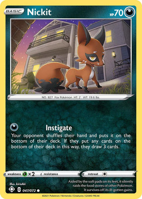 Nickit 047/072 - Pokemon TCG Shining Fates card