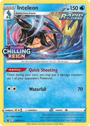 Inteleon (Prerelease) SWSH113, Sword & Shield Promos, Holo, English Pokémon TCG card