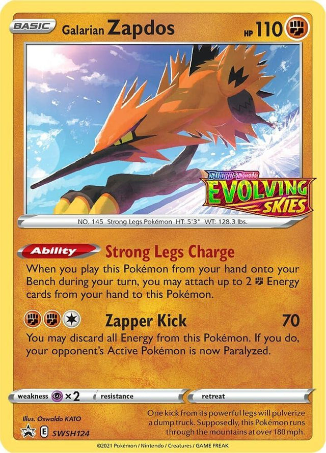 Galarian Zapdos (Prerelease) SWSH124, Sword & Shield Promos, Holo, English Pokémon TCG card