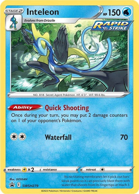 Inteleon SWSH279, Sword & Shield Promos, Holo, English Pokémon TCG card