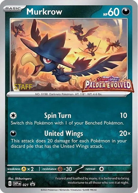 Murkrow (Prerelease) [Staff] 021 - Pokemon TCG Scarlet & Violet Promos card