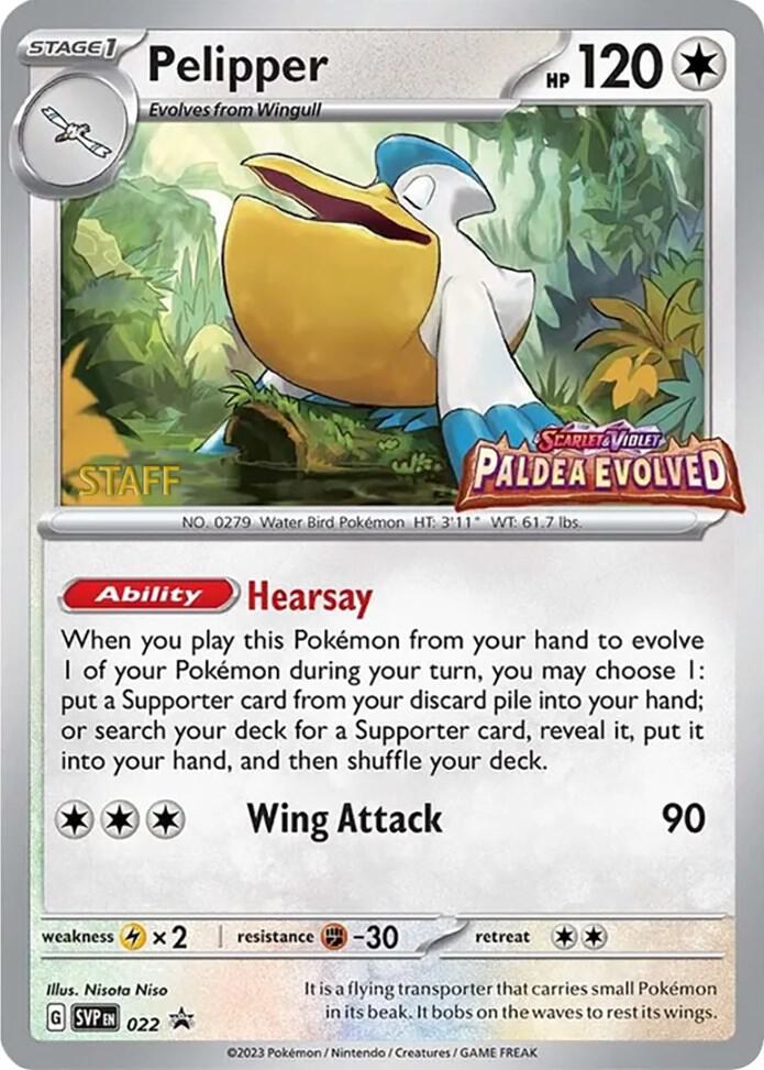 Pelipper (Prerelease) [Staff] 022 - Pokemon TCG Scarlet & Violet Promos card
