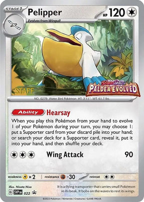 Pelipper (Prerelease) [Staff] 022 - Pokemon TCG Scarlet & Violet Promos card