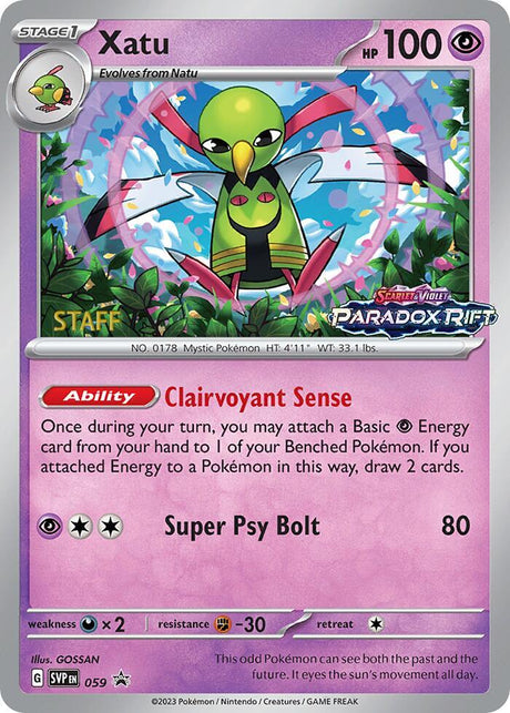 Xatu (Prerelease) [Staff] 059 - Pokemon TCG Scarlet & Violet Promos card