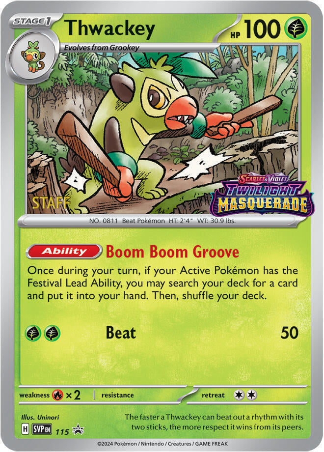 Thwackey (Prerelease) [Staff] 115 - Pokemon TCG Scarlet & Violet Promos card