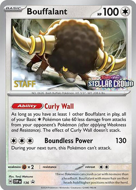 Bouffalant (Prerelease) [Staff] 136 - Pokemon TCG Scarlet & Violet Promos card