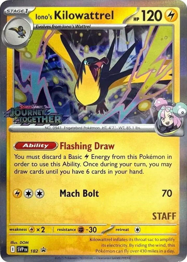 Iono's Kilowattrel (Prerelease) [Staff] 182 - Pokemon TCG Scarlet & Violet Promos card
