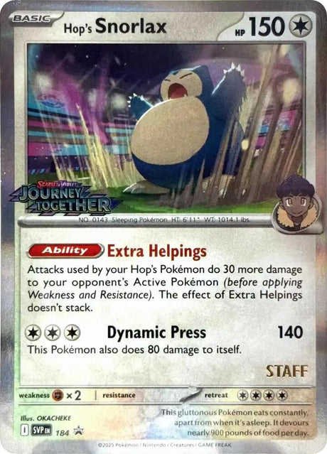 Hop's Snorlax (Prerelease) [Staff] 184 - Pokemon TCG Scarlet & Violet Promos card