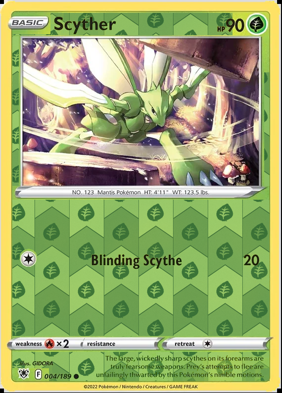 Scyther 004/189, Astral Radiance, Reverse Holo finish, representative matte composite