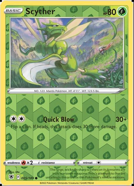 Scyther 005/189, Astral Radiance, Reverse Holo finish, representative matte composite