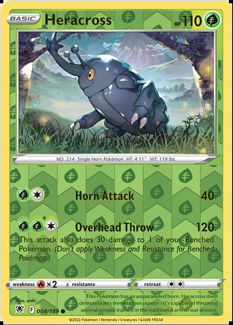 Heracross 008/189, Astral Radiance, Reverse Holo finish, representative matte composite