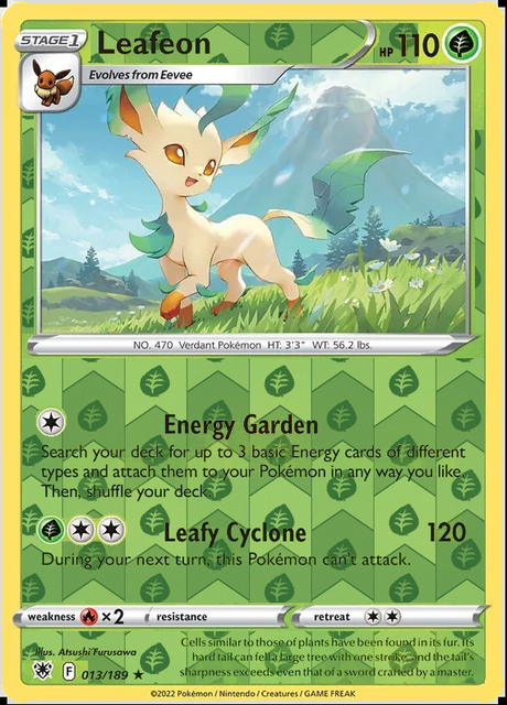 Leafeon 013/189, Astral Radiance, Reverse Holo finish, representative matte composite