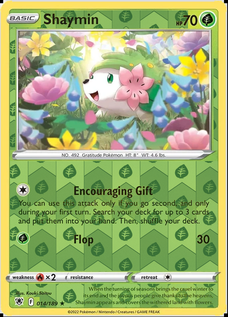 Shaymin 014/189, Astral Radiance, Reverse Holo finish, representative matte composite