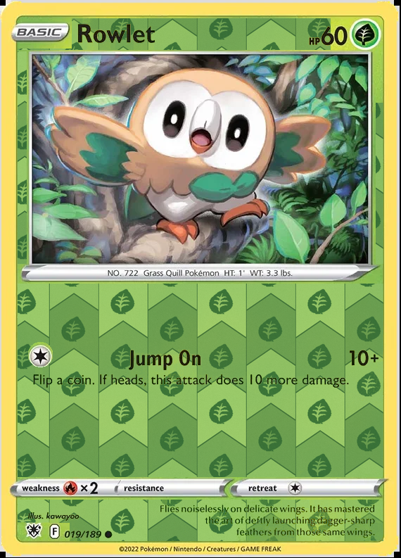 Rowlet 019/189, Astral Radiance, Reverse Holo finish, representative matte composite