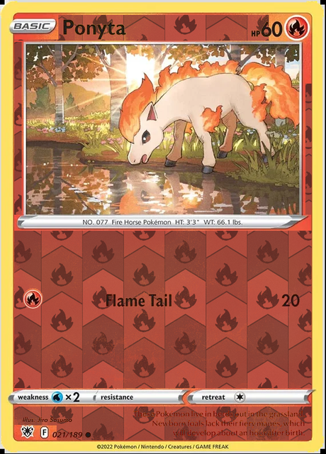 Ponyta 021/189, Astral Radiance, Reverse Holo finish, representative matte composite