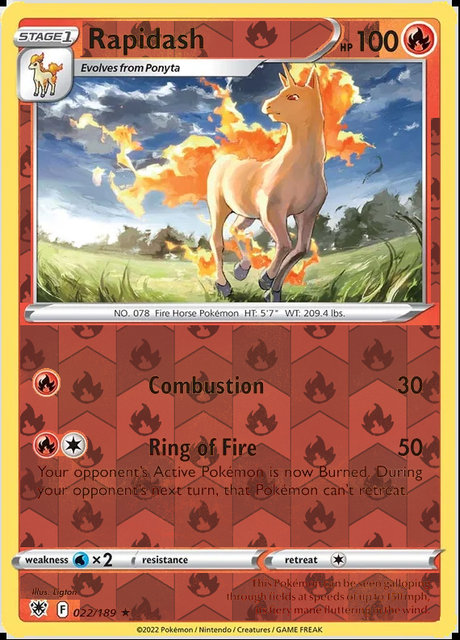 Rapidash 022/189, Astral Radiance, Reverse Holo finish, representative matte composite