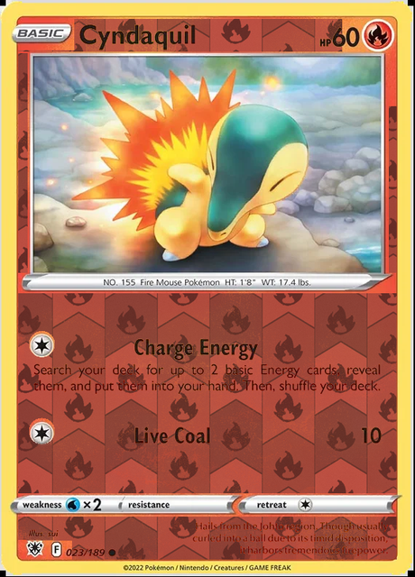 Cyndaquil 023/189, Astral Radiance, Reverse Holo finish, representative matte composite