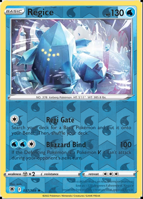 Regice 037/189, Astral Radiance, Reverse Holo finish, representative matte composite