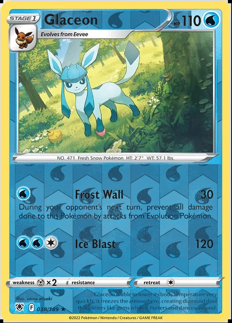 Glaceon 038/189, Astral Radiance, Reverse Holo finish, representative matte composite