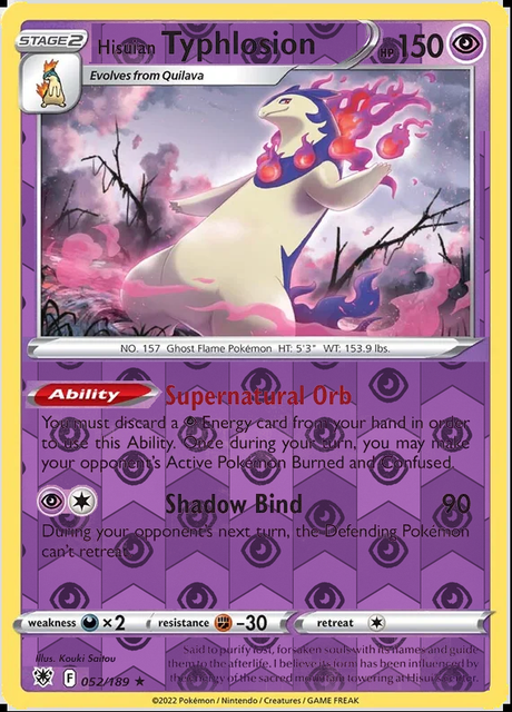 Hisuian Typhlosion 052/189, Astral Radiance, Reverse Holo finish, representative matte composite