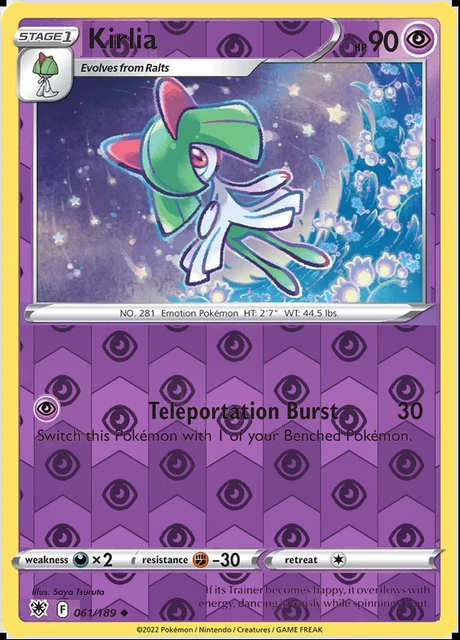 Kirlia 061/189, Astral Radiance, Reverse Holo finish, representative matte composite