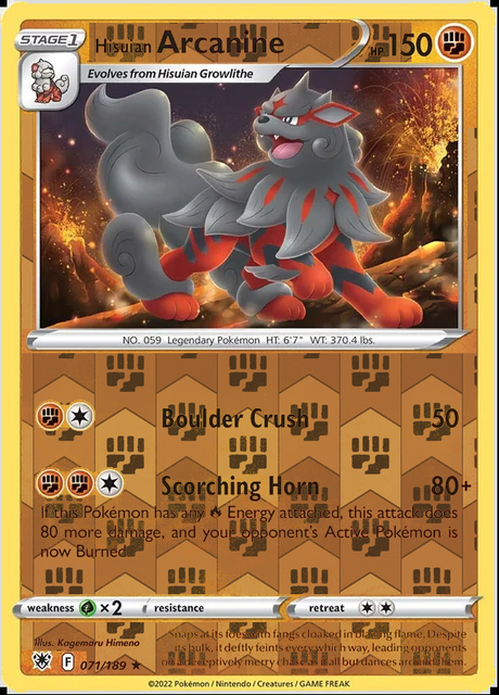 Hisuian Arcanine 071/189, Astral Radiance, Reverse Holo finish, representative matte composite