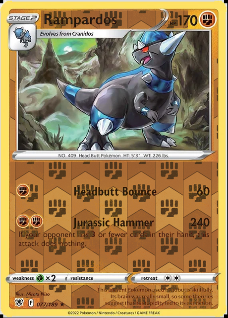 Rampardos 077/189, Astral Radiance, Reverse Holo finish, representative matte composite