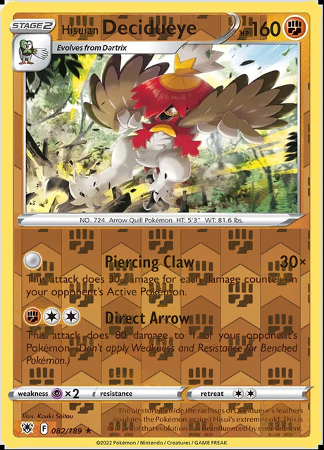 Hisuian Decidueye 082/189, Astral Radiance, Reverse Holo finish, representative matte composite