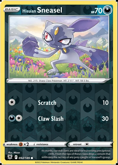 Hisuian Sneasel 092/189, Astral Radiance, Reverse Holo finish, representative matte composite