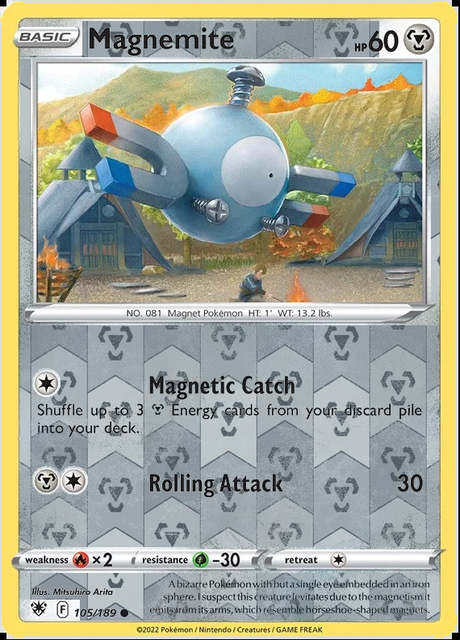 Magnemite 105/189, Astral Radiance, Reverse Holo finish, representative matte composite