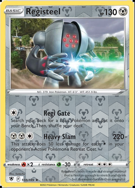 Registeel 108/189, Astral Radiance, Reverse Holo finish, representative matte composite