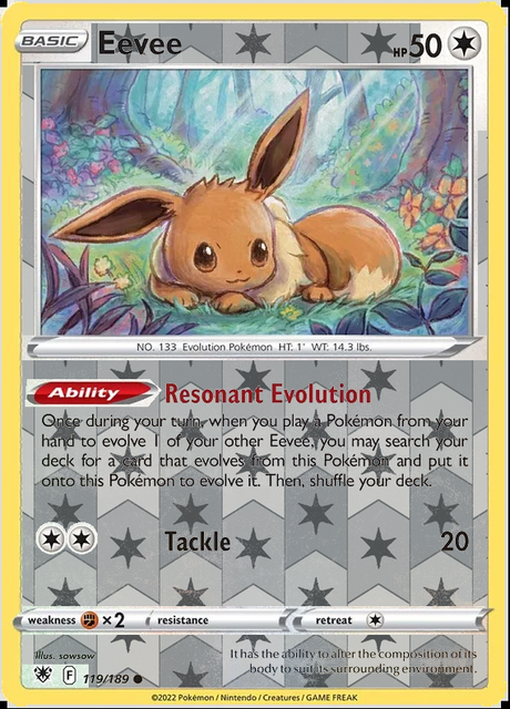 Eevee 119/189, Astral Radiance, Reverse Holo finish, representative matte composite