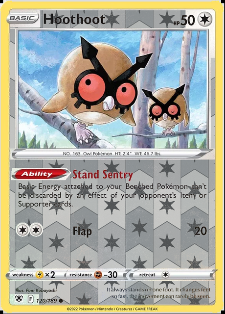 Hoothoot 120/189, Astral Radiance, Reverse Holo finish, representative matte composite