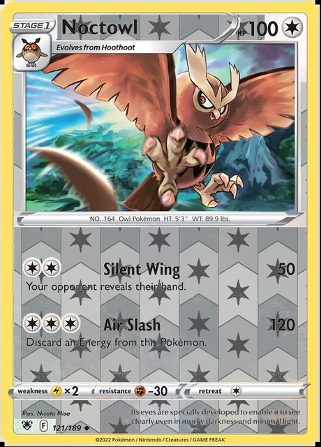 Noctowl 121/189, Astral Radiance, Reverse Holo finish, representative matte composite