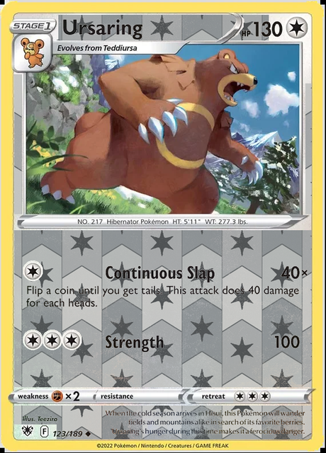 Ursaring 123/189, Astral Radiance, Reverse Holo finish, representative matte composite