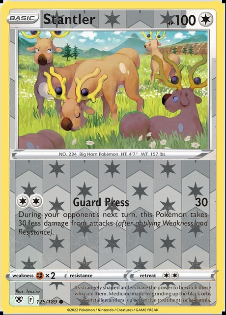 Stantler 125/189, Astral Radiance, Reverse Holo finish, representative matte composite