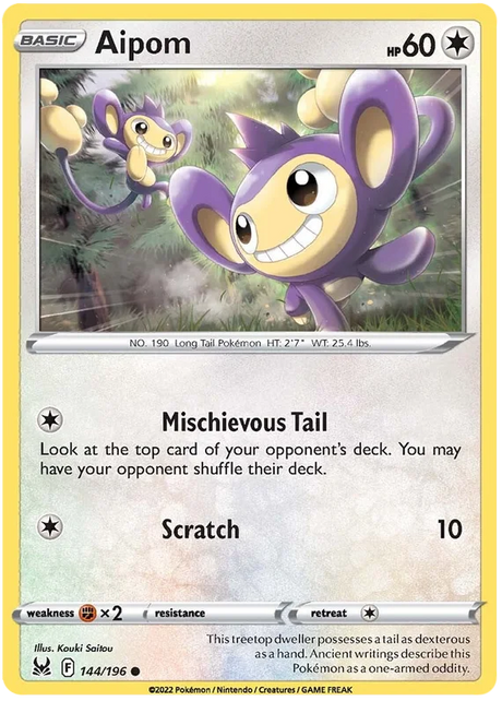 Aipom Lost Origin Pokemon Single Card 144/196
