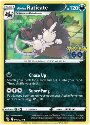 Alolan Raticate Pokemon GO Card Singles 042/078
