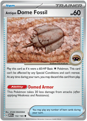 Antique Dome Fossil 151 Single Pokemon Card