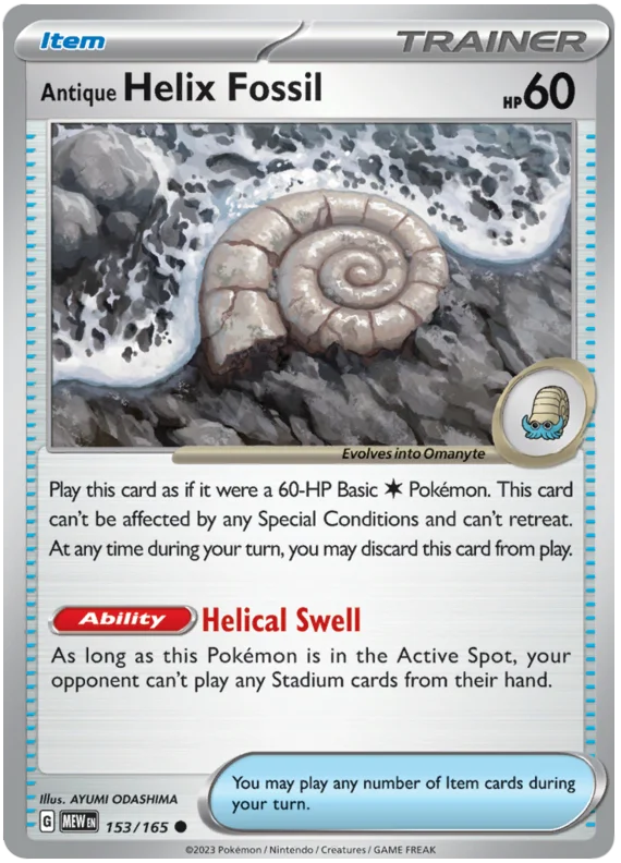 Antique Helix Fossil 151 Single Pokemon Card