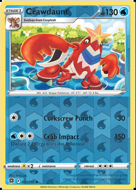 Crawdaunt 033/172, Brilliant Stars, Reverse Holo finish, representative matte composite