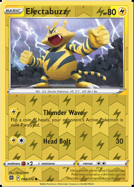 Electabuzz 046/172, Brilliant Stars, Reverse Holo finish, representative matte composite