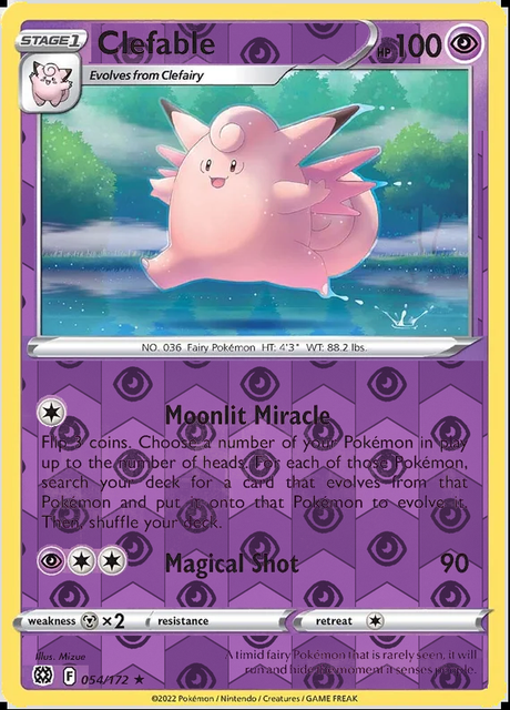 Clefable 054/172, Brilliant Stars, Reverse Holo finish, representative matte composite