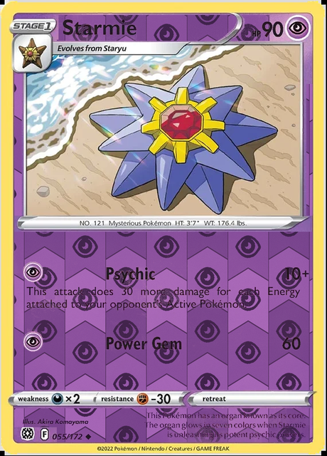 Starmie 055/172, Brilliant Stars, Reverse Holo finish, representative matte composite