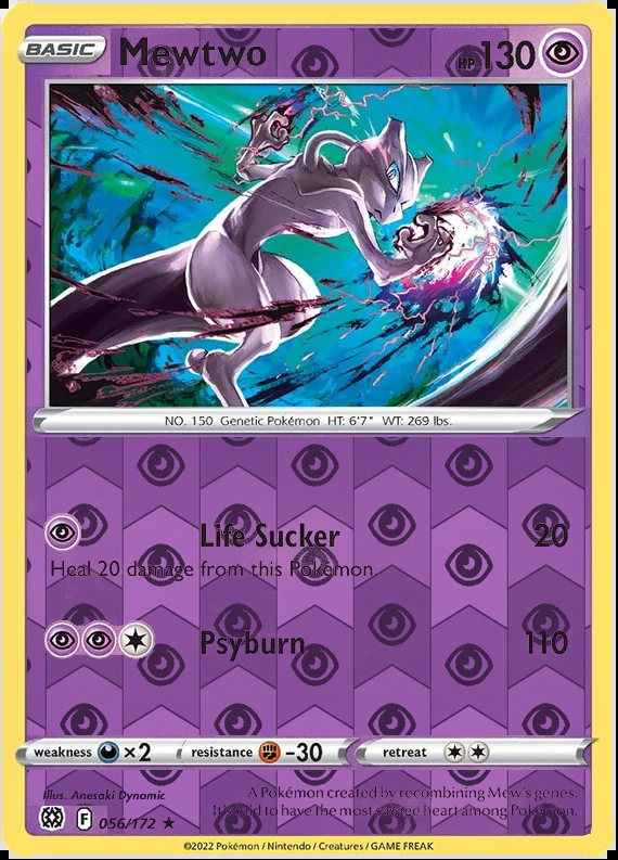 Mewtwo 056/172, Brilliant Stars, Reverse Holo finish, representative matte composite