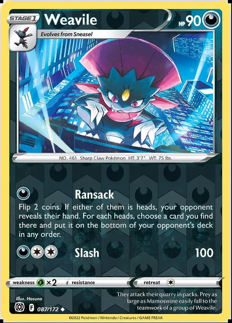 Weavile 087/172, Brilliant Stars, Reverse Holo finish, representative matte composite