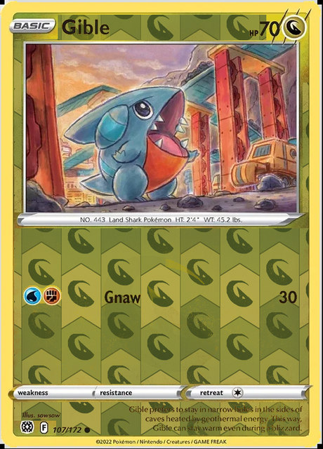 Gible 107/172, Brilliant Stars, Reverse Holo finish, representative matte composite
