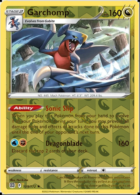 Garchomp 109/172, Brilliant Stars, Reverse Holo finish, representative matte composite
